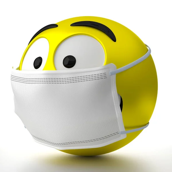 Emoticon wearing face mask - 3D illustration