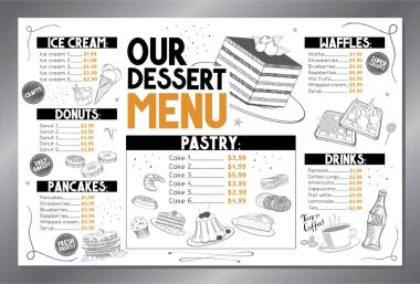 Basit tatlı menüsü kartı - tabloid biçimi - vektör illüstrasyonu