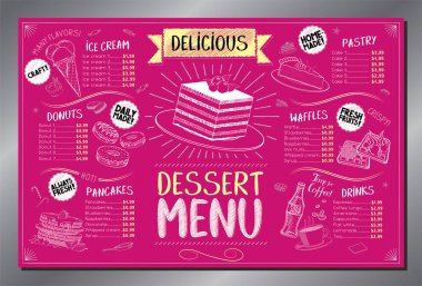 Klasik, pembe tatlı menüsü kartı - bulvar biçimi - vektör illüstrasyonu