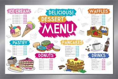 Tatlı menüsü kartı - tabloid biçimi - vektör illüstrasyonu