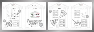 İtalyan pizza ve makarna menüsü - 2x harf biçimi - vektör illüstrasyonu