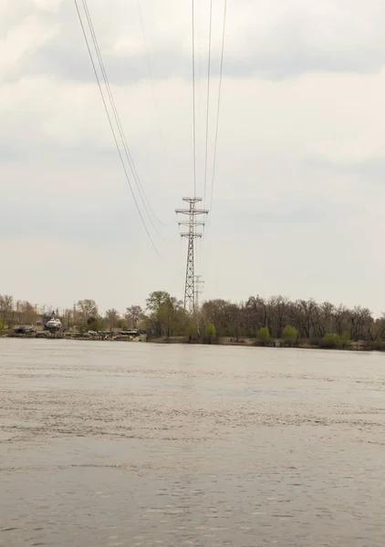 High-voltage power line over the river