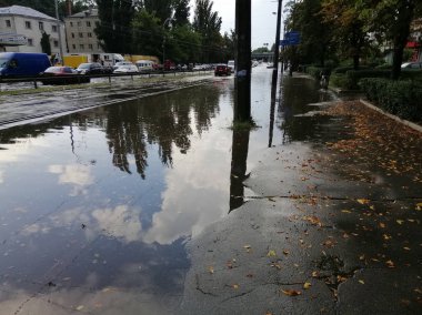 07/29/2019 Kiev Ukrayna, Spartak stadyumu. Yağmurdan sonra Flood.