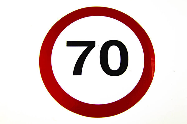 Speed limit road sign on a white background.