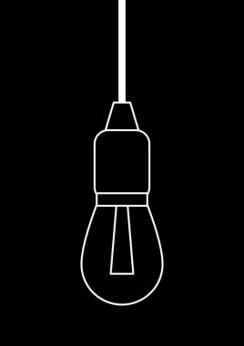 Siyah ve beyaz renkli filament vektör görüntülü elektrik ampulü. Elektrik teknolojisi. Elektrikçi tamircisi. Elektrikli ışıklandırma. Arkaplan resmi. Metin için şablon. Poster.