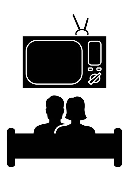 Hombre Mujer Viendo Televisión Mientras Están Sentados Sofá Pareja Casada — Vector de stock