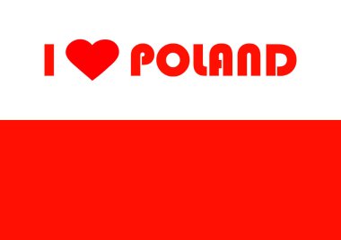 Polonya 'nın ulusal bayrağı kırmızı ve beyaz renklerle. Metin için şablon. Polonya 'yı seviyorum. Kalp sembolü. Poster. Polonya 'nın Ulusal Bayram Bağımsızlık Günü. Vektör. Arkaplan resmi.