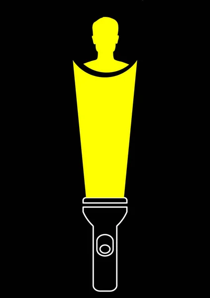 一个男人在一个袖珍手电筒的灯光下 文字模板 广告地点 户外广告 背景矢量图像 夜间的闪光灯 — 图库矢量图片