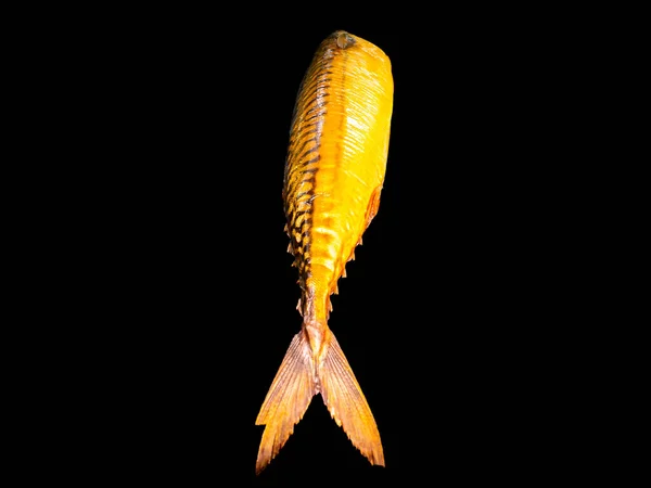 Καπνιστό Σκουμπρί Μαύρο Φόντο Αλμυρά Ψάρια Σκουμπριού Κονσερβοποιημένα Τρόφιμα Φωτογραφία — Φωτογραφία Αρχείου
