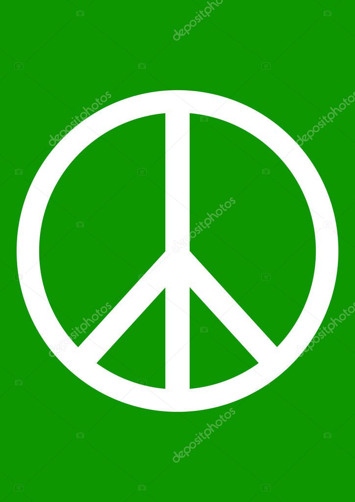 White sign pacific on a green background. Symbols and signs. Reconciliation. No war. Space for text. Youth movement. Background vector image.