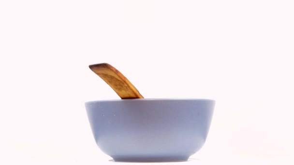 Ceramic Plate Wooden Spoon White Background Ceramic Clay Plate White — Stock Video