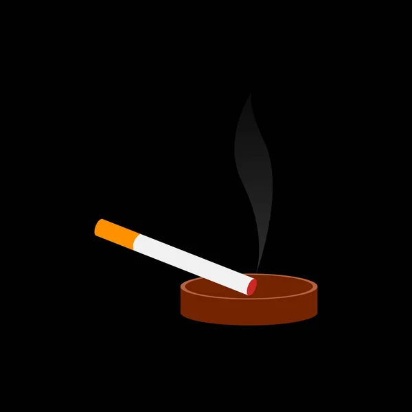 Une cigarette fumante dans un cendrier sur un fond noir. — Image vectorielle