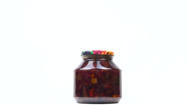 Glass Jar Canned Apple Jam Glass Jar Cherry Jam Fruit — Stock Video