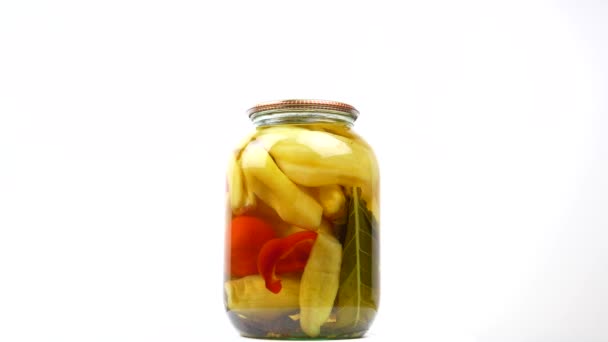 Glass Jar Canned Bell Peppers White Background Glass Jar Bell — Stock Video