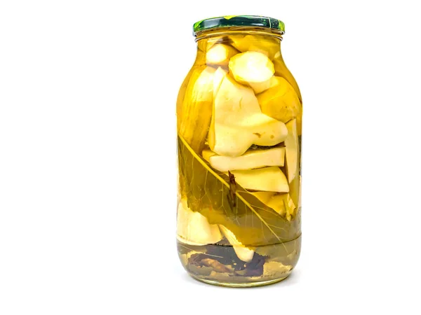 Konzerv Zöldség Csontvelő Egy Üveg Üvegben Marinált Tök Zöldség Téli — Stock Fotó