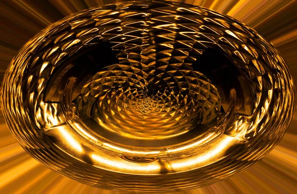 Abstrakt Glas Kristallvas Med Förvrängningar Guldfärger Crystal Glas Illustration Guld — Stockfoto