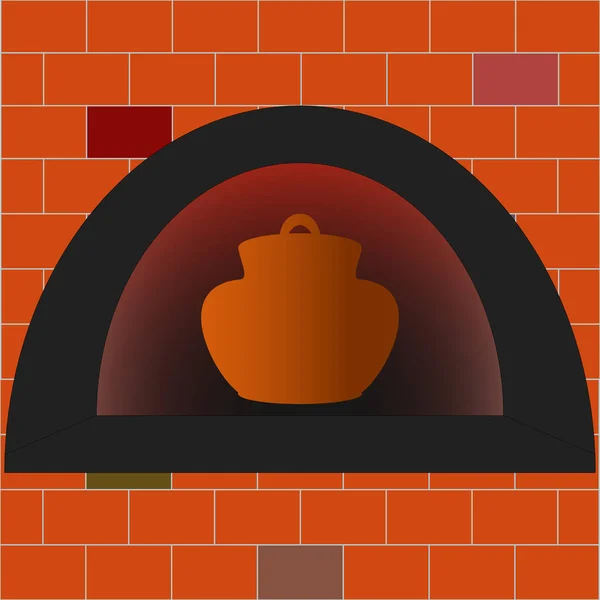 Глиняный Горшок Приготовления Пищи Кирпичной Дровяной Печи Приготовь Блюдо Глиняной — стоковый вектор