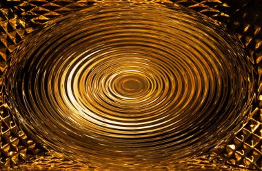 Altın tonlarda soyut girdapların çizimi. Altın döngü. Sudaki girdap. Dragotsunnaya spirali. Soyut fantezi illüstrasyonu. Arkaplan resmi. Mesaj için yer. Poster. Kitapçık. İlan tahtası.