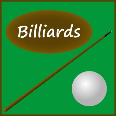 Bilardo topu ve oyun masasında ipucu. Bir küre için bilardo cebi. Piramidin içindeki toplar. Piramidi kır. Oyun kulübü. Spor turnuvası. Metin için turnuva amblemi şablonu. Poster. Vektör.
