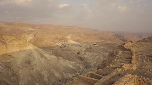 Utsikt Från Masada Fästningens Murar Antenn Glidande — Stockvideo