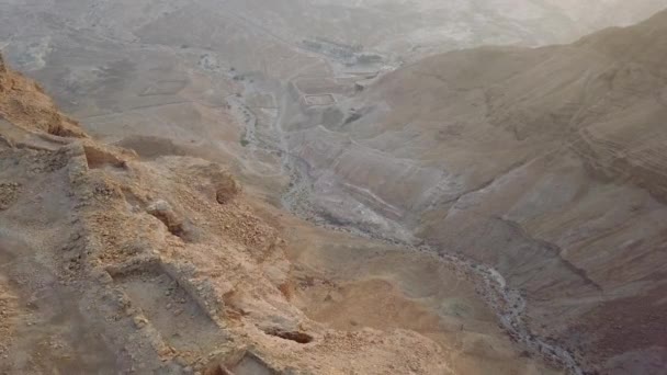 Κάτοψη Ρωμαϊκό Φρούριο Από Masada Κεραία Βολή Από Την Κορυφή — Αρχείο Βίντεο