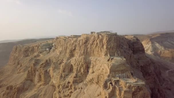 Vooraanzicht Van Het Masada Van Drone Met Funicular Station Einde — Stockvideo