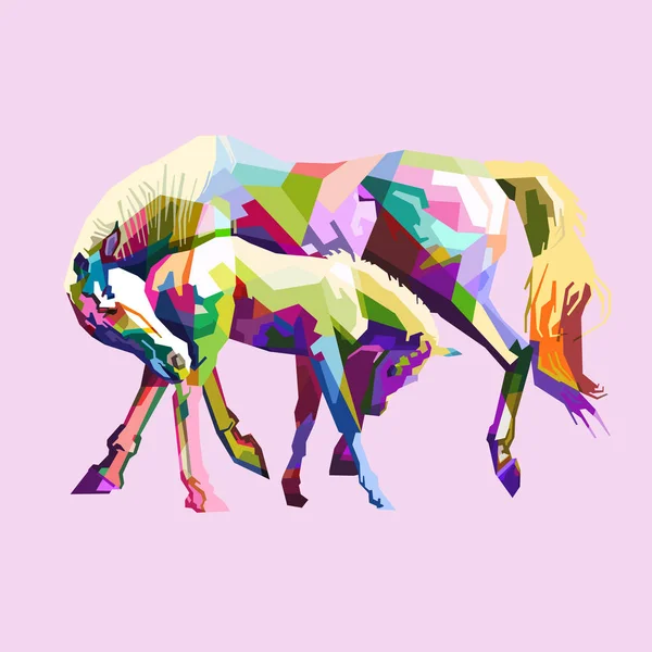 Chevaux Colorés Sur Style Pop Art — Image vectorielle