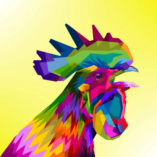 Cabeza Gallo Colorido Estilo Arte Pop Geométrico — Vector de stock