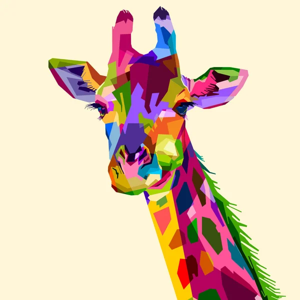 五颜六色的野生动物哺乳动物动物长颈鹿流行艺术风格 — 图库矢量图片