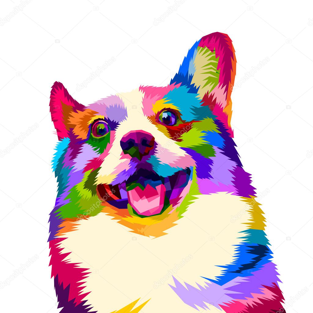 Colorful happy dogs smile beautifully with pop art style