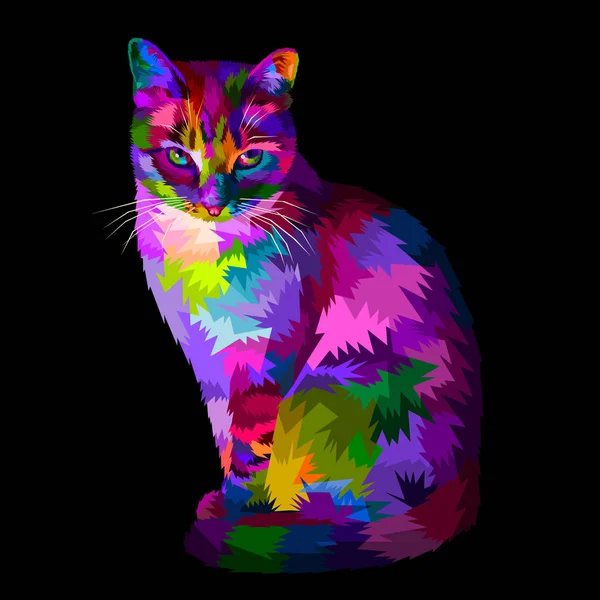 Colorful Cool Cat Sitting Looking — Stock Vector