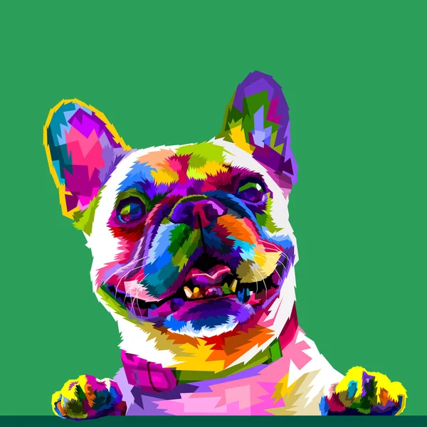 Bulldog Francês Cores Pop Art Isolado Fundo Verde — Vetor de Stock