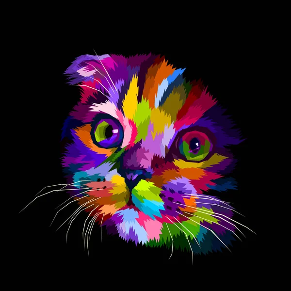 Scottish Fold Cat Head Colorful Dark — Stock Vector
