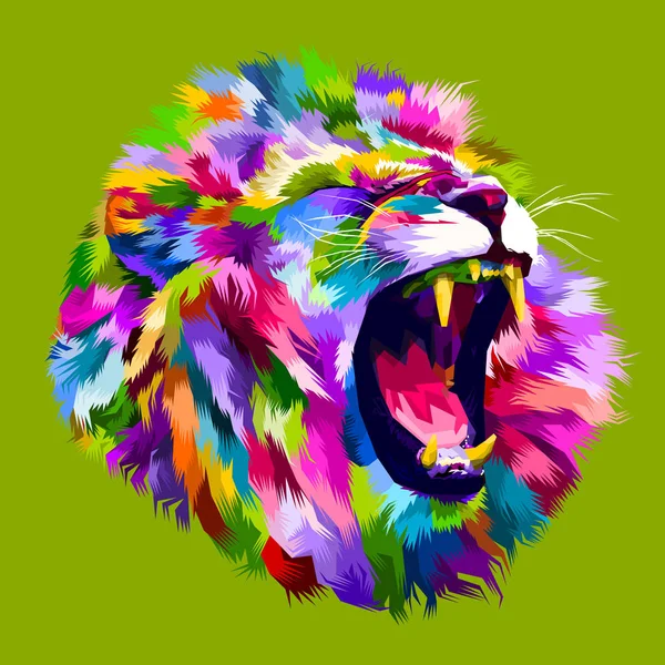 Colorful Angry Lion Head Pop Art — Stock Vector