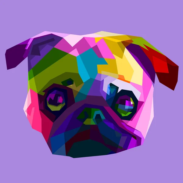 Colorful Pug Head Dog Pop Art — Stock Vector