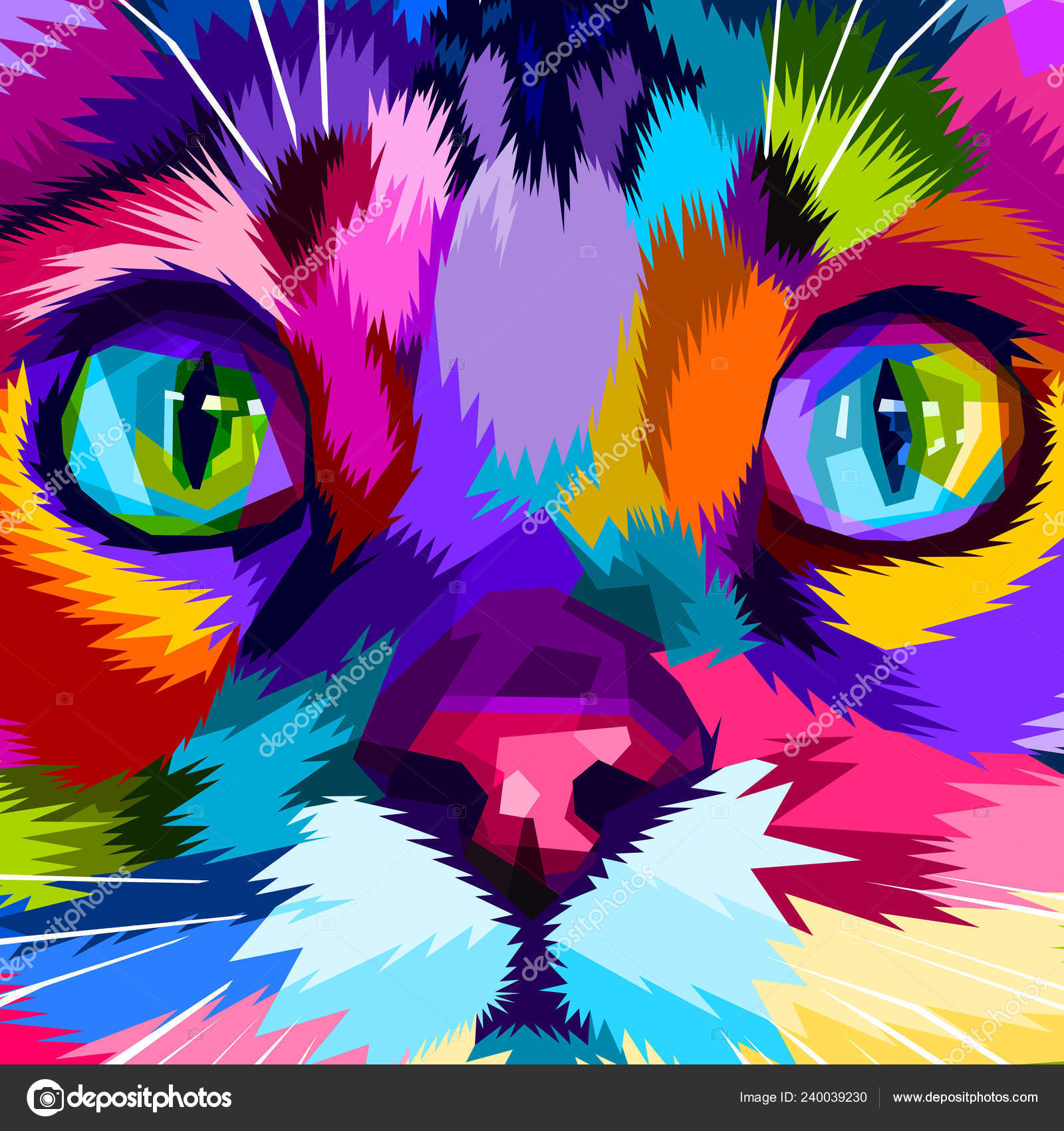 ポップアートにカラフルな目猫のクローズ アップ ストックベクター