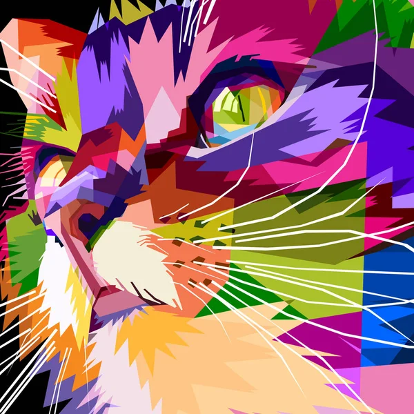 Κοντινό Πλάνο Του Προσώπου Πολύχρωμες Γάτα Στην Pop Art — Διανυσματικό Αρχείο