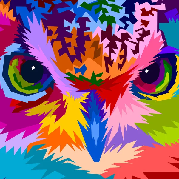 Close Face Colorful Owl Pop Art — Stock Vector