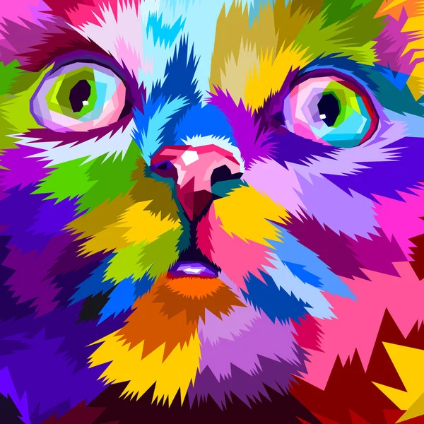 Close Olhos Coloridos Gato Arte Pop — Vetor de Stock