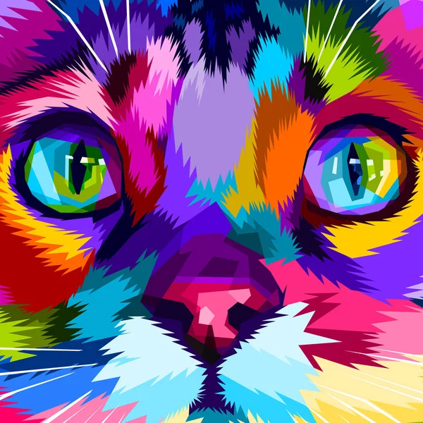 Primer Plano Los Ojos Coloridos Gato Arte Pop — Vector de stock