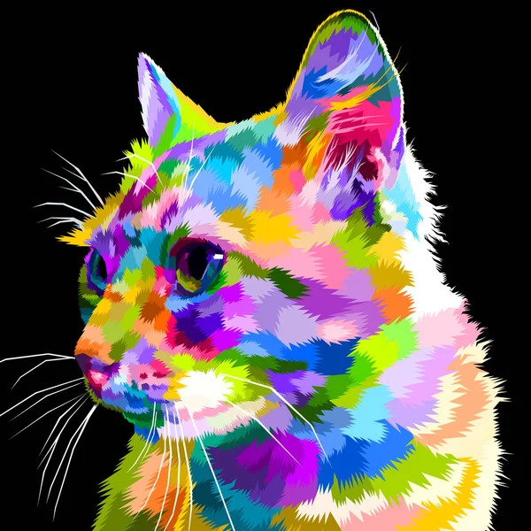 Cara Gato Colorido Lado Con Fondo Negro — Vector de stock