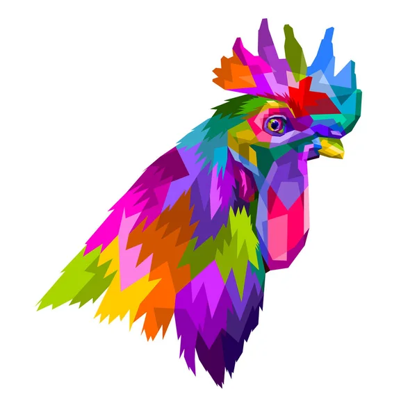 Tête Colorée Coq Dans Style Géométrique Pop Art — Image vectorielle