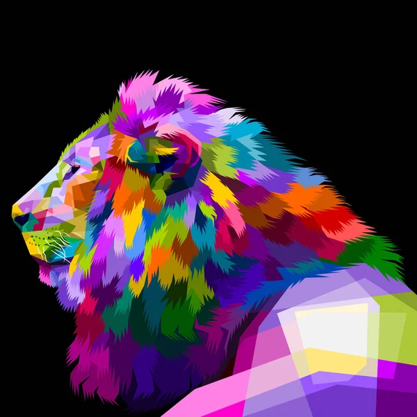 Lion Coloré Regardé Côté Regardant Vers Gauche — Image vectorielle