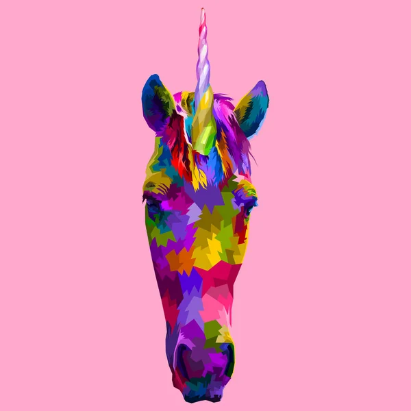 Wajah Depan Unicorn Pada Seni Pop - Stok Vektor