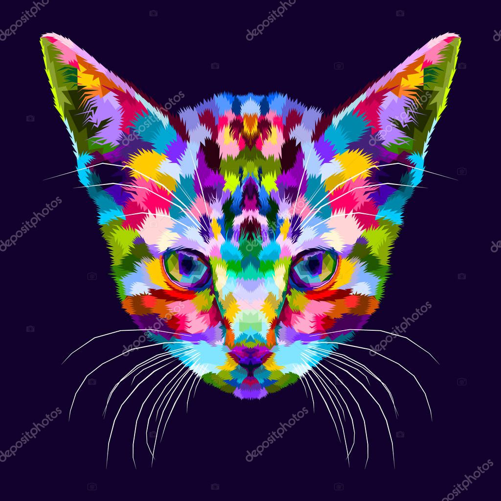 Colorful kitten on abstract pop ar