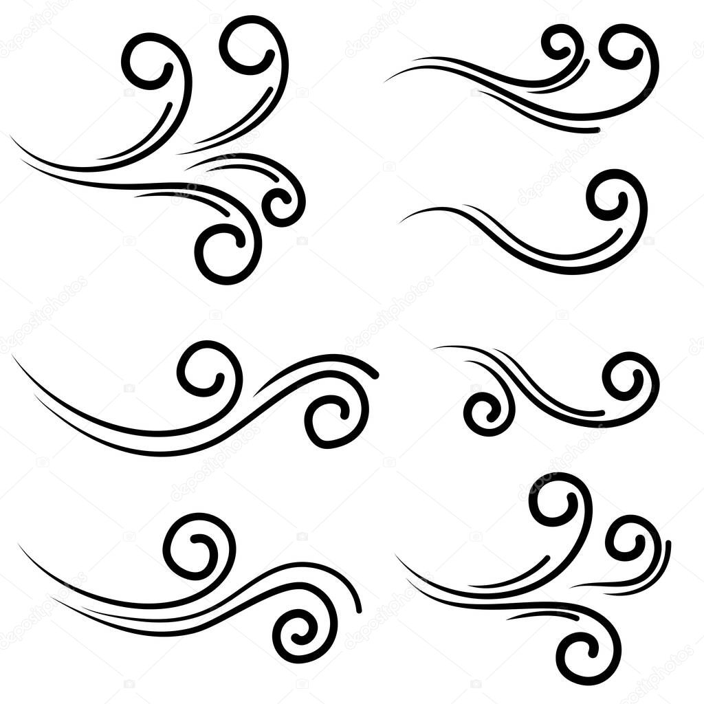 Hand drawn wind gust isolated on a white background. Doodle vector illustration.