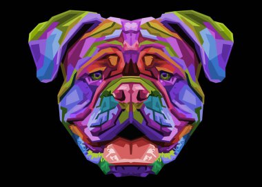 Pop sanat tarzında renkli İngiliz bulldog 'u. vektör illüstrasyonu.