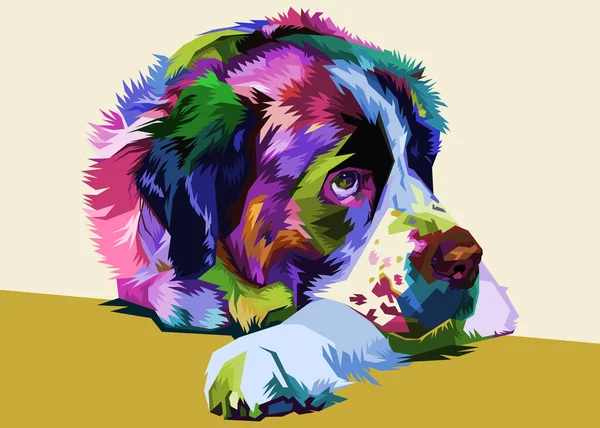 Kleurrijke Saint Bernard Hond Pop Art Stijl Vectorillustratie — Stockvector