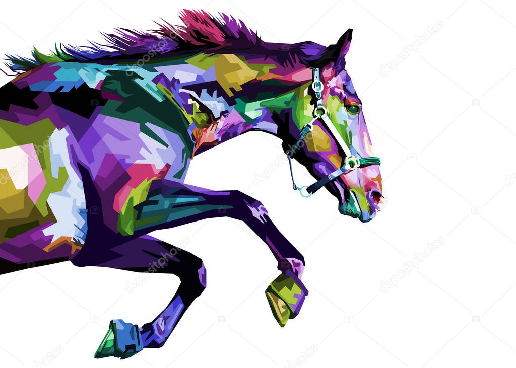 colorful horse running isolated on white background.vector illustration.