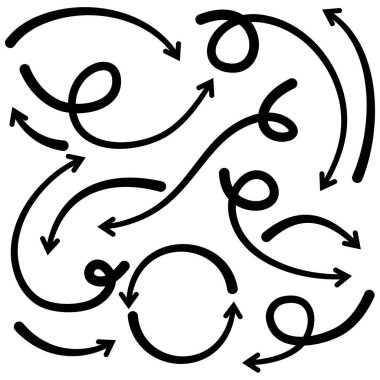 Elle çizilmiş oklar. Vektör karalama tasarım elementleri. İş bilgileri, afişler, web ve konsept tasarımı için beyaz arkaplan üzerine resim..